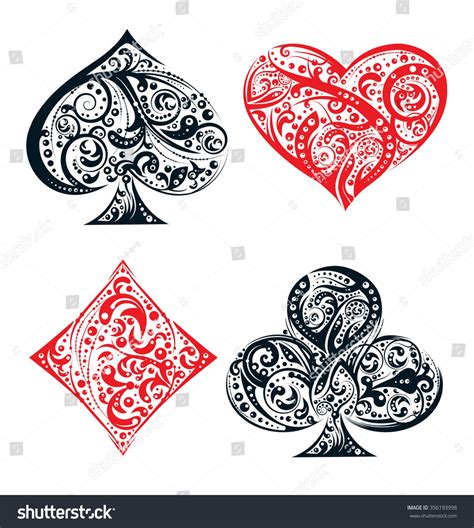 Stock Vector Set Of Four Vector Playing Card Suit Symbols Made By