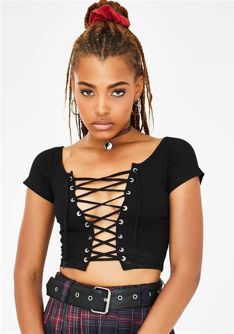 Current Mood Lace Up Ribbed Crop Top Dolls Kill Afro Punk Fashion