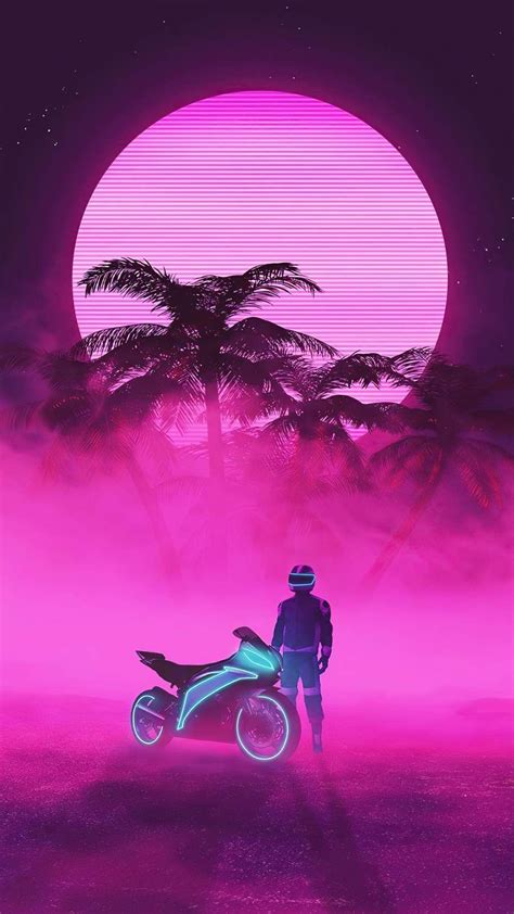 Neon Biker Iphone Wallpaper Synthwave Art Retro Artwork Cyberpunk