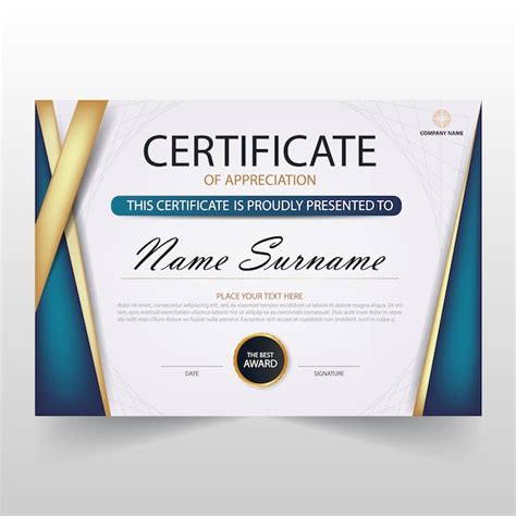Plantilla De Certificado De Diploma Horizontal Azul Moderno Vector