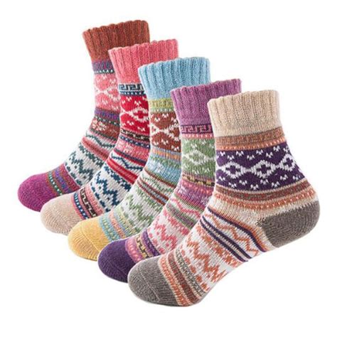 Autumn Winter Thick Warm Womens Socks Lovely Sweet Classic Colorful Multi Pattern Wool Blends