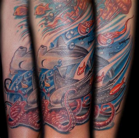 An underwater pool mat is a specially designed and printed vinyl mat that allows you to change the look of your pool floor. Underwater Scene Tattoo by Marvin Silva : Tattoos