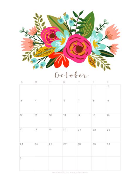 Printable October 2021 Calendar Monthly Planner 2 Designs Flowers