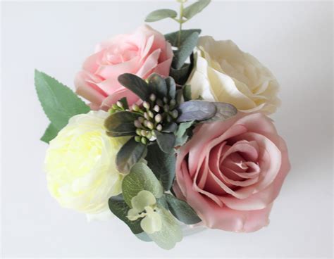 2 X Small Artificial Flower Arrangement Dusky Pink And Ivory Etsy