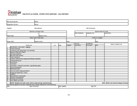 Machining Inspection Report Template