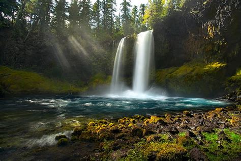 Hd Wallpaper Waterfalls In Forest Under Sunny Sky Intermittent