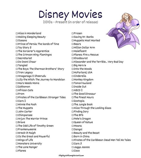 Free Disney Movies List Of 400 Films On Printable Checklists Disney Movies List Movie List