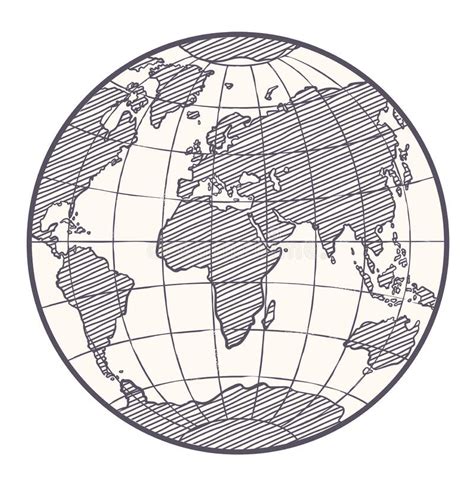 Globe Sketch Hand Drawn Earth Planet With Continents And Oceans