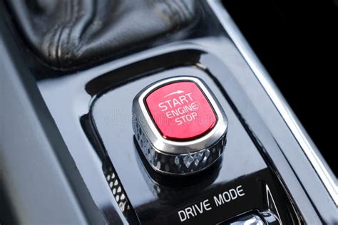 Car Dashboard With Focus On Red Engine Start Stop Button Modern Car