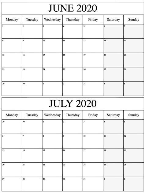 June July 2020 Calendar Printable Calendar Printables July Calendar