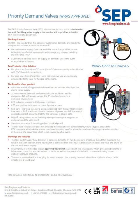 Priority Demand Valves Data Sheet Sale Engineering Products Ltd