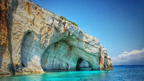 Blue Caves Zakynthos Island Greece Background Wallpaper