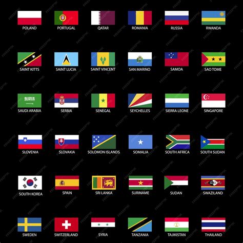 Colección De Banderas De Países Del Mundo Con Nombres Vector Premium