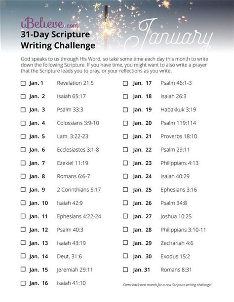 January Scripture Writing Guide Daily Scripture Reading Plan
