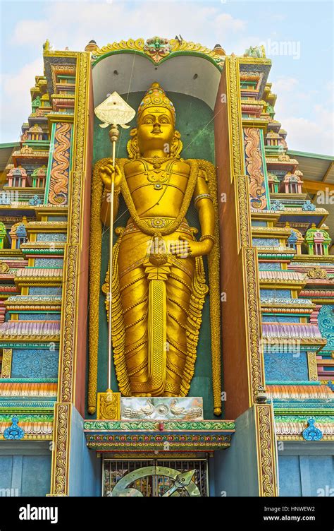 The Central Statue In Murugan Kovil In Chilaw Is The Golden Skanda