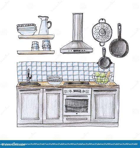 Hand Paint Watercolor Kitchen Set Pattern Can Be Used As Texture For