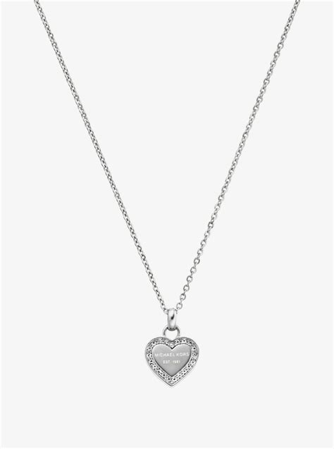 Michael Kors Pav Silver Tone Heart Pendant Necklace Modesens