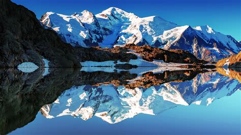 France Alps Mont Blanc White Mountains Lake Reflections Mirror