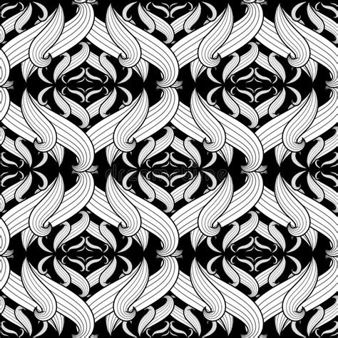 Intricate Abstract Black And White Floral Vector Seamless Patter Stock