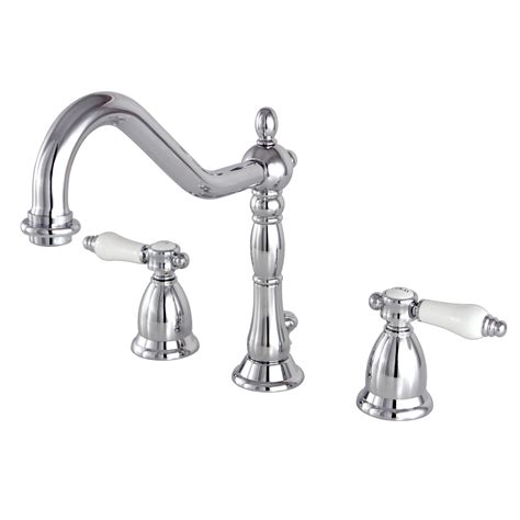Traditional Dual Lever Two Handle 3 Hole Deck Mounted Widespread Bathroom Faucet With Brass Pop