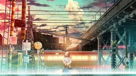 1920x1080 Anime Girl Raining Train Lines Laptop Full Hd 1080p Hd 4k