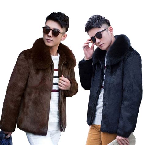 Winter Men Short Faux Mink Fur Coats Male Turn Down Collar