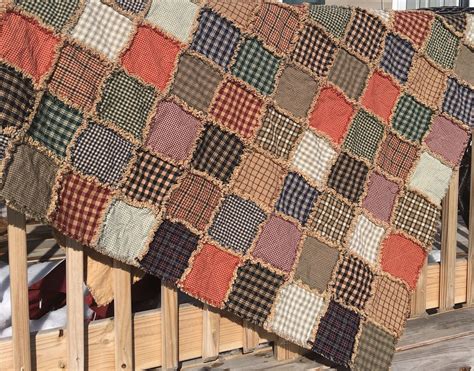 Primitive Rag Quilt Patchwork Quilt Choose Size Etsy Rag Quilt