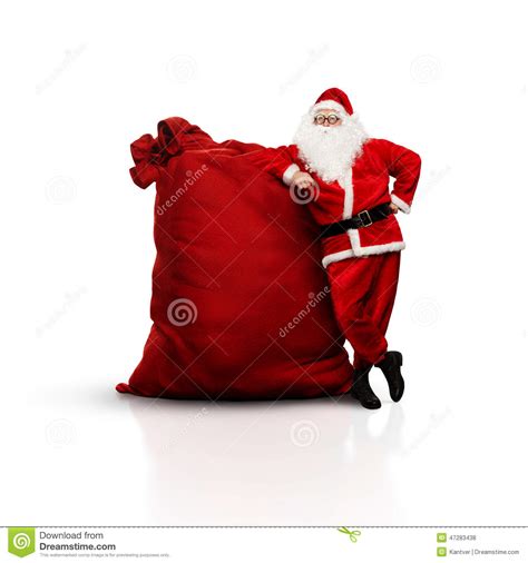 Santa With Huge Sack Isolated On White Stock Photo Image Of