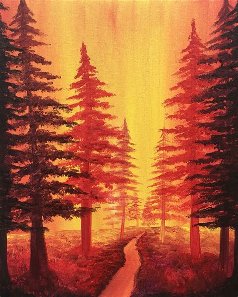 Golden Forest Easy Canvas Painting Night Painting Easy Paintings Diy