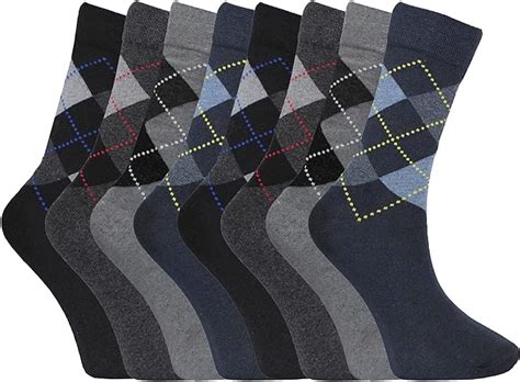 12 Pairs Mens Diabetic Non Elastic Socks Loose Top Dark Argyle Diamond Pattern Sock Soft Cotton