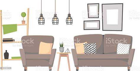 Flat Vector Illustration Home Interior Design Cozy Living Room With