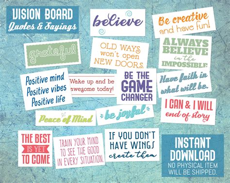 Vision Board Quotessayings Instant Download Scrapbooking Inspirational