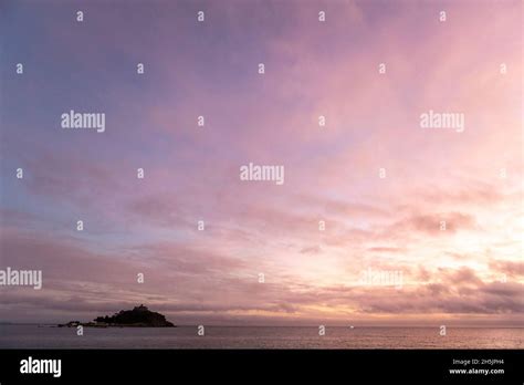 St Michaels Mount A Fishing Boat And A Crescent Moon Mounts Bay