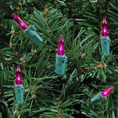 Purple Christmas Mini Lights Set 100 Light Green Wire 50 Feet Long