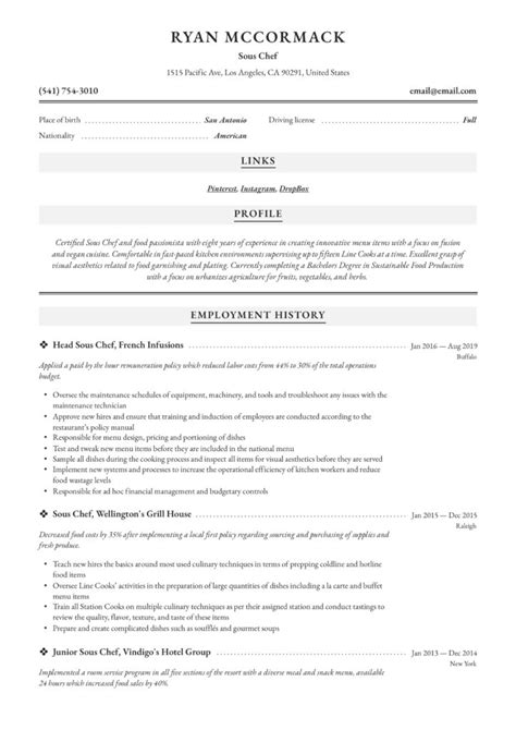 Sous Chef Resumes And Guide 24 Examples