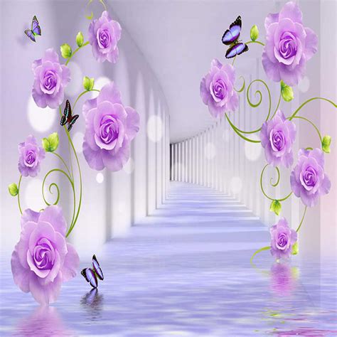 Custom Photo Wallpaper Modern Purple Rose Flowers 3d Stereoscopic