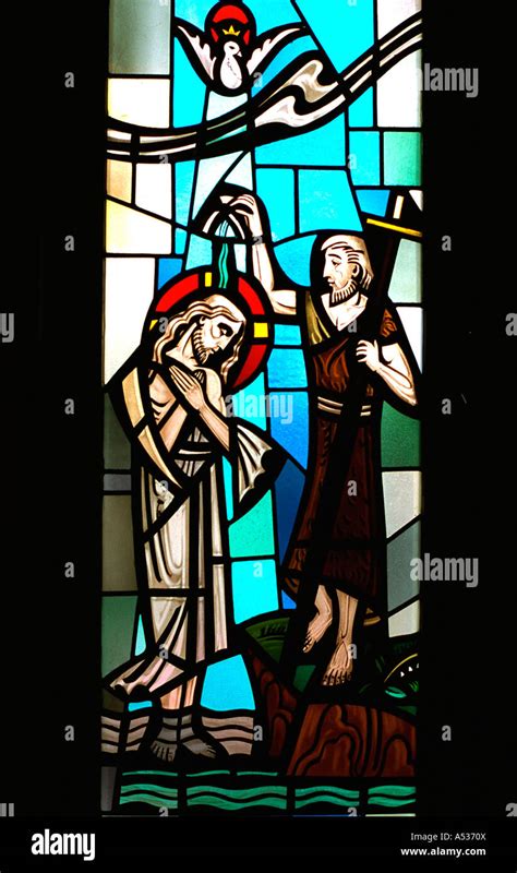 Stained Glass Window Depicting Christs Baptism By John The Baptist St