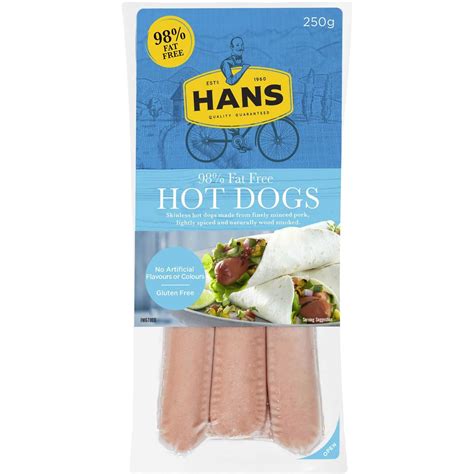 Hans Hot Dogs 98 Fat Free 250g Woolworths