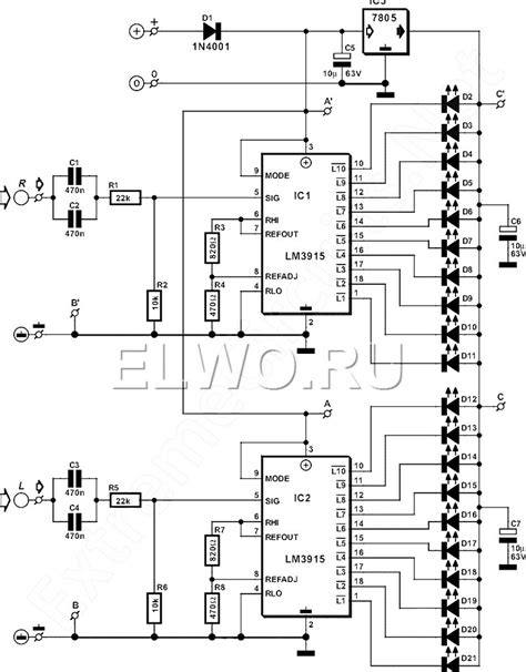 The circuit round the ic1 makes input adaptation and amplification with the trimmer tr1 gain. МИКРОСХЕМА LM3915