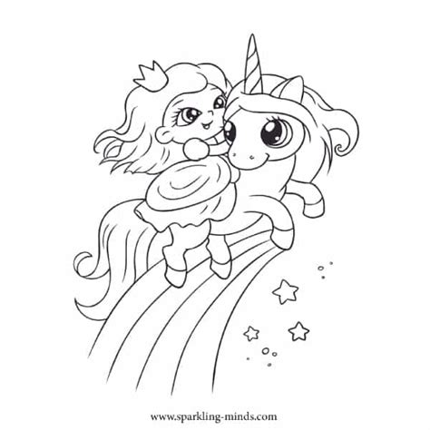 PRINCESS AND HER UNICORN Coloring Page - Sparkling Minds