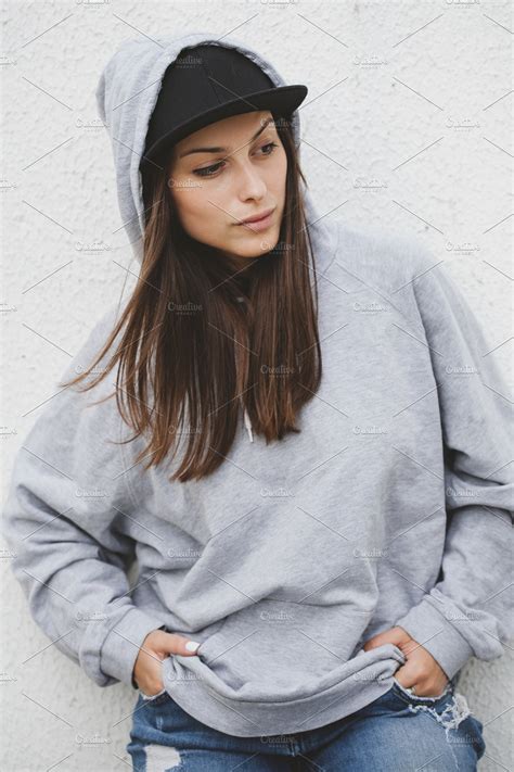 Young Girl Wearing Hoodie High Quality People Images ~ Creative Market