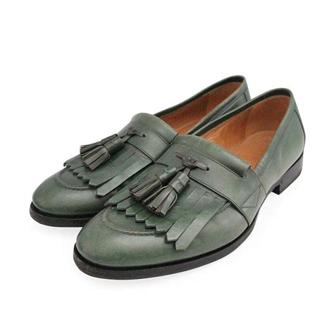 Gucci Leather Fringe Tassel Loafers Green S 445 10 Luxity