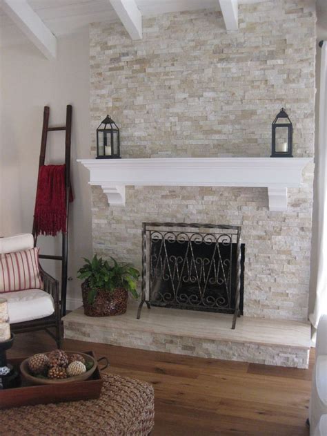 20 Grey Stone Fireplace With White Mantel