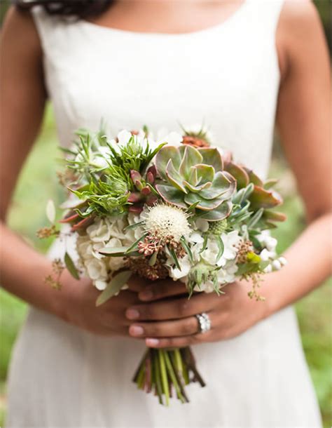 Succulents, roses, chrysanthemums, craspedia, thistle and eucalyptus. Greer Loves: Succulent Wedding: Floral Bouquets