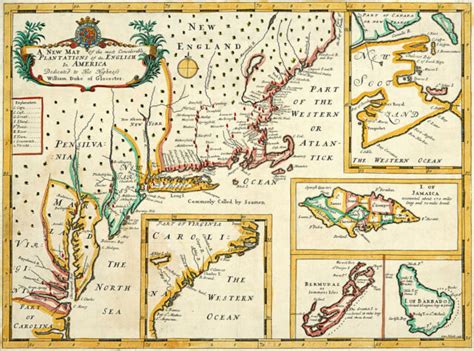 1700 Map Plantations Of The English In America British Colonies Wall