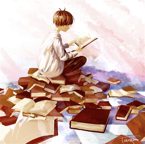 Wallpaper Guy Books Reading Anime Art Hd Widescreen High