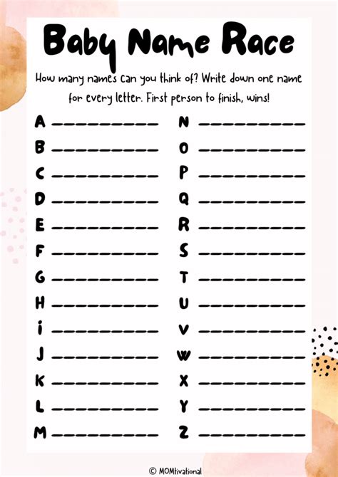 How To Play Baby Name Race Free Printable Momtivational
