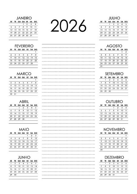 Calendário 2026 Calendarios365su