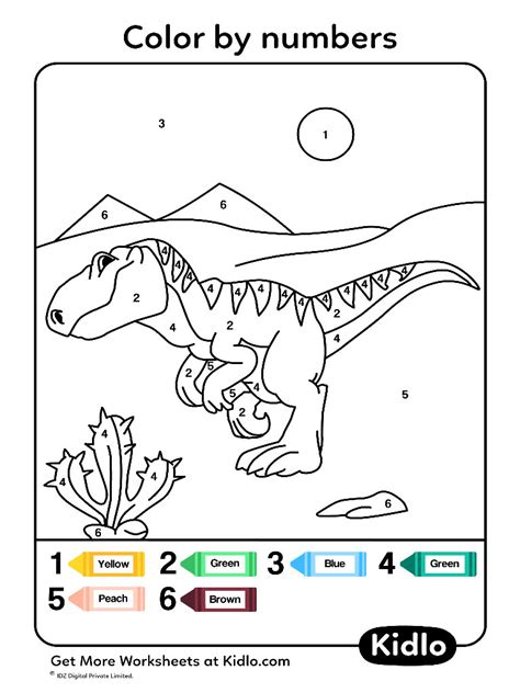 Color By Numbers Dino Worksheet 43 Kidlo Com