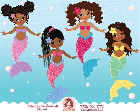 Mermaid Clipart Cute Mermaid Clip Art Black Download Now Etsy